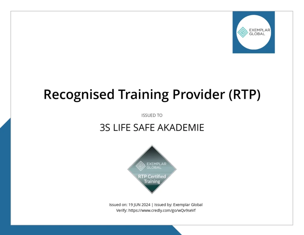 3S LIFE SAFE AKADEMIE Exemplar global Accredition Certificate