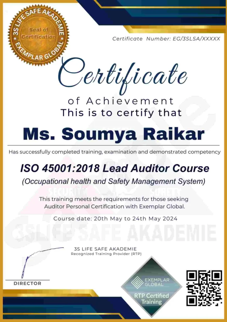 ISO 45001 Sample Certificate from Exemplar Global